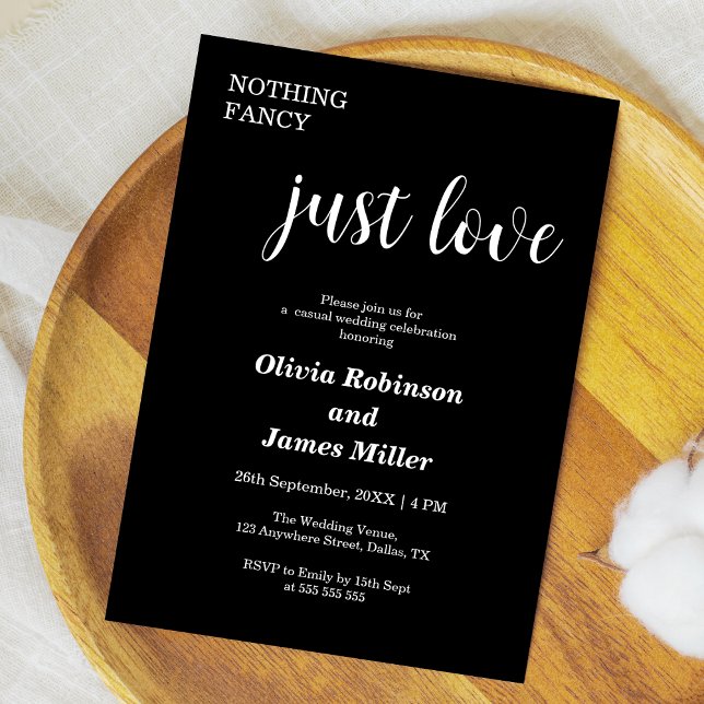 Black Nothing Fancy Just Love Casual Wedding  Invitation (Black Nothing Fancy Just Love Casual Wedding Invitation )