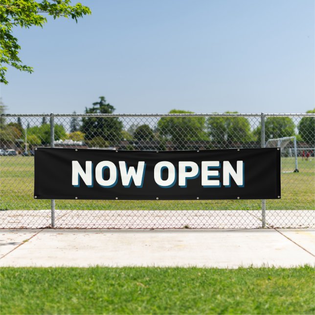 Black Now Open Sign Banner (Insitu)