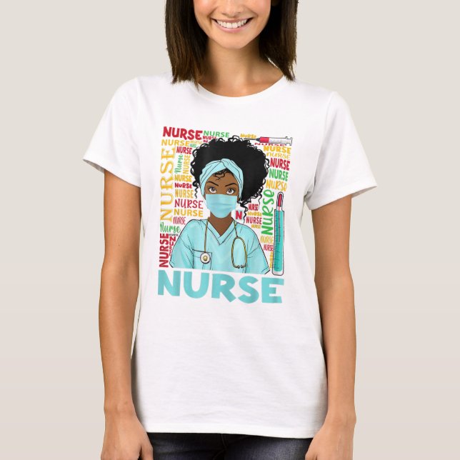 Black Nurse Afro Magic&Black History Month Nurse M T-Shirt (Front)