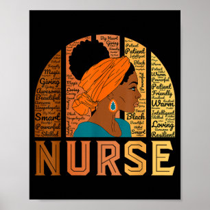 Black Nurse Afro Woman Inspirational Word Cloud Rn Poster