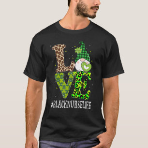 Black Nurse Love St Patricks Day Gnome Leopard Wom T-Shirt