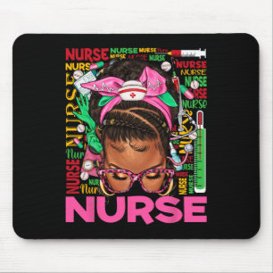 Black Nurse Messy Bun Black History Juneteenth Nur Mouse Pad