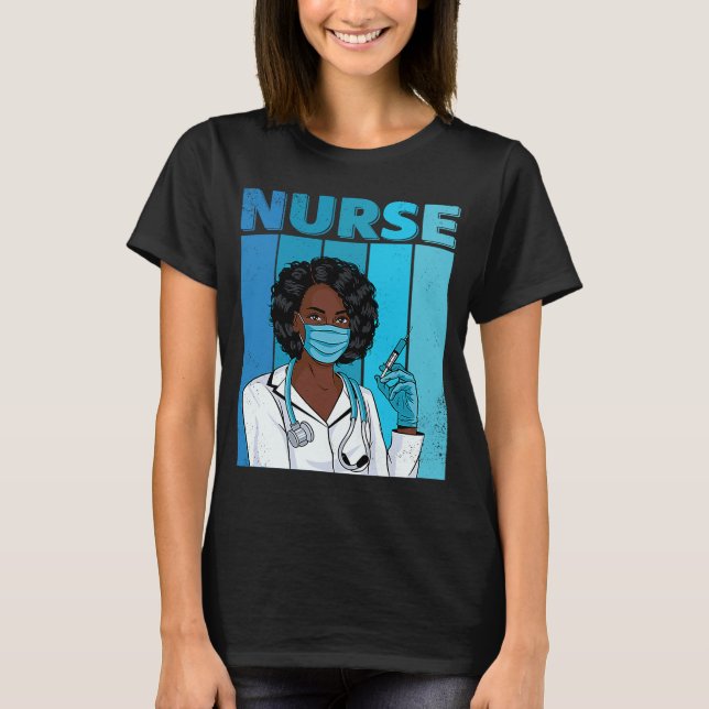 Black Nurse Uniform Face Mask Afro African Black H T-Shirt (Front)