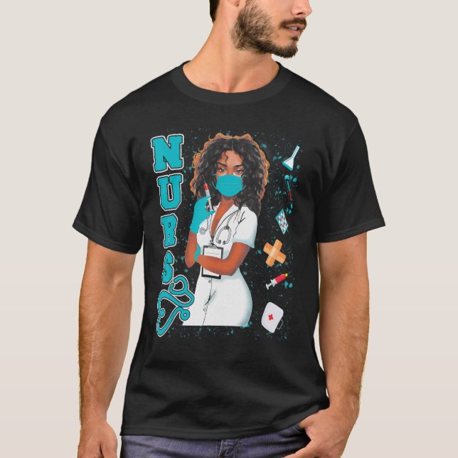 Black Nurse Uniform Face Mask Afro African Black H T-Shirt (Front)