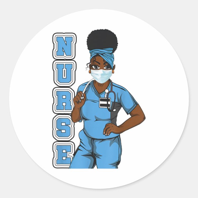 Black Nurse Uniform Face Mask Afro African Women Classic Round Sticker (Front)