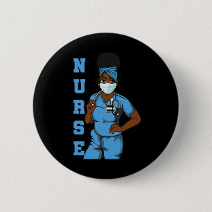 Black Nurse Uniform Face Mask Afro African Women F 2 Inch Round Button