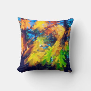 Black Oak Leaves blowing in the Wind Throw Pillow