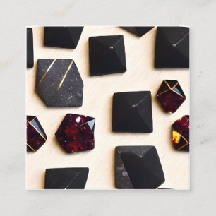 Black Obsidian and Garnet Gold Geometric Hexagon P Square Business Card