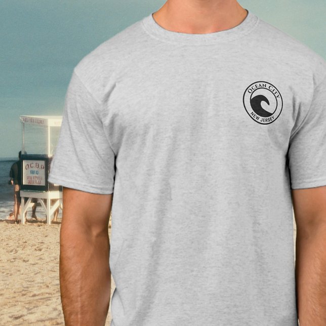 Black Ocean Wave Circle Design Ocean City NJ T-Shirt (Creator Uploaded)