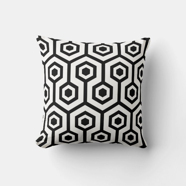Black Octagon Pattern White Background Throw Pillow (Front)