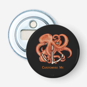 Black Octopus Over Anchor Bottle Opener