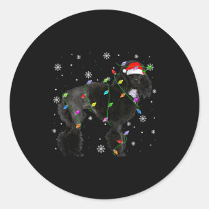 Black Odle Dog Christmas Lights Funny Santa Hat Do Classic Round Sticker