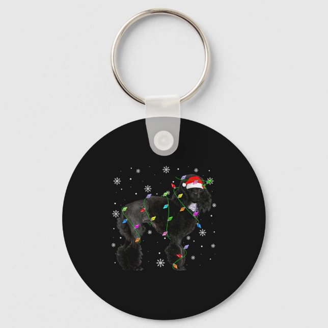 Black Odle Dog Christmas Lights Funny Santa Hat Do Keychain (Front)