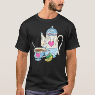 Black of Tea kettle and cup of tea T-Shirt