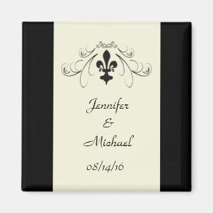 Black Off Blanc Fleur de Lis Magnet Mariage