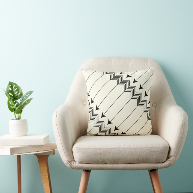Black & Off White Arrow Herringbone Pattern Throw Pillow (Chair)
