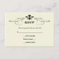 Black Off White Fleur de Lis Wedding RSVP Cards