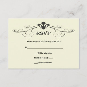 Black Off White Fleur de Lis Wedding RSVP Cards