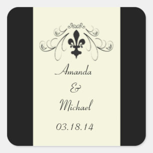 Black Off White Fleur de Lis Wedding Stickers