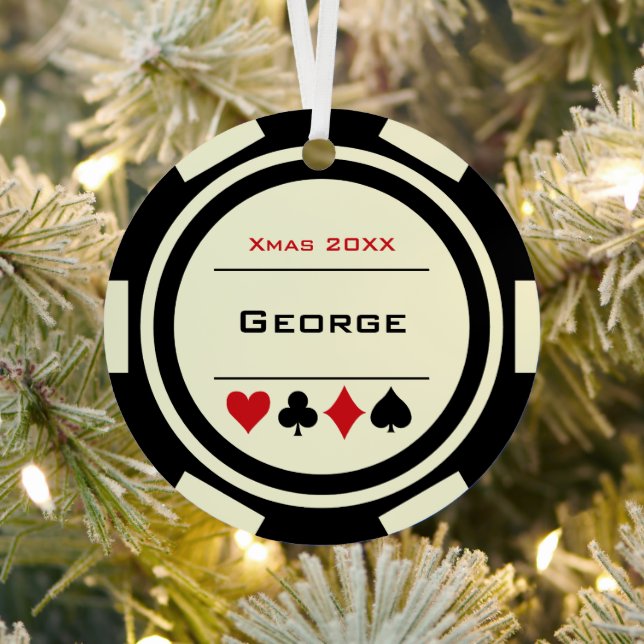 Black Off-White Las Vegas Poker Chip Christmas Metal Ornament (Insitu)