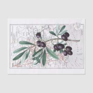 Black Olive Branch Map France Decoupage Vintage  Tissue Paper