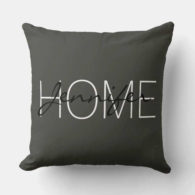 Black olive colour home monogram throw pillow (Front)
