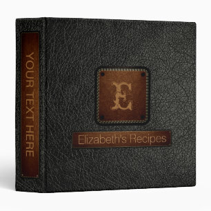 Black olive Leather Elegant Monogram Binder
