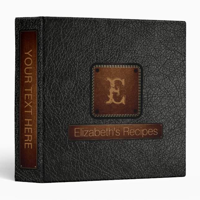 Black olive Leather Elegant Monogram Binder (Front/Spine)