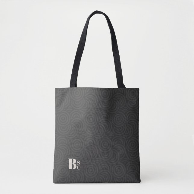 Black Olive • Random Circles Monogram Tote Bag (Front)