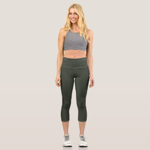 Black Olive Solid Plain Colour Capri Leggings