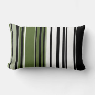 Black, Olive, White Retro Stripes Art Design Lumbar Pillow