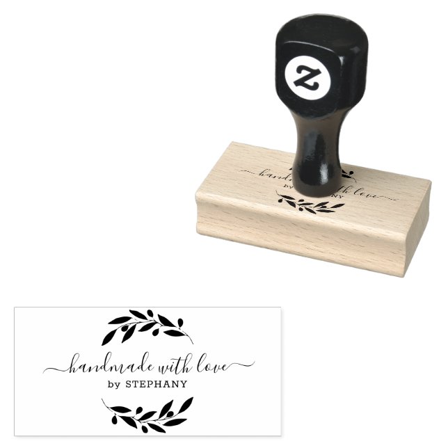 Black Olive Wreath Custom Modern Typography 2 Rubber Stamp (Stamped)