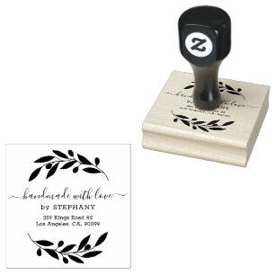 Black Olive Wreath Custom Modern Typography Rubber Stamp