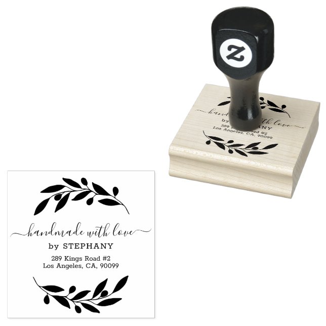 Black Olive Wreath Custom Modern Typography Rubber Stamp (Stamped)