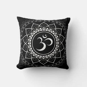 Black Om Mandala Throw Pillow