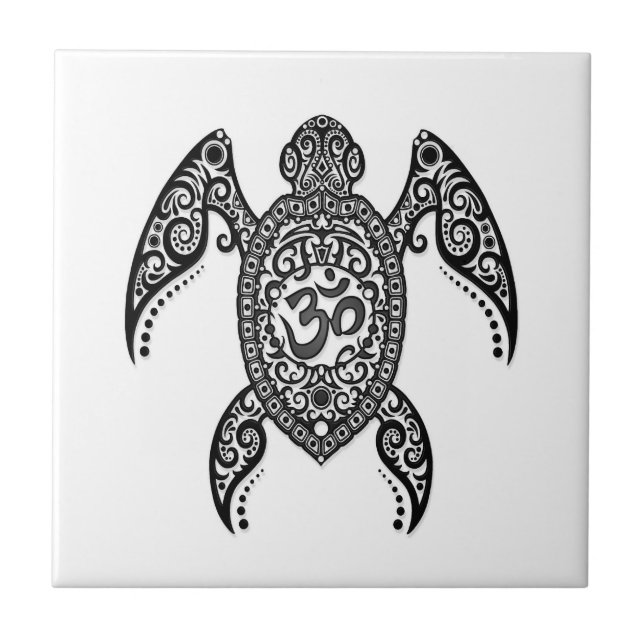 Black Om Sea Turtle on White Tile (Front)