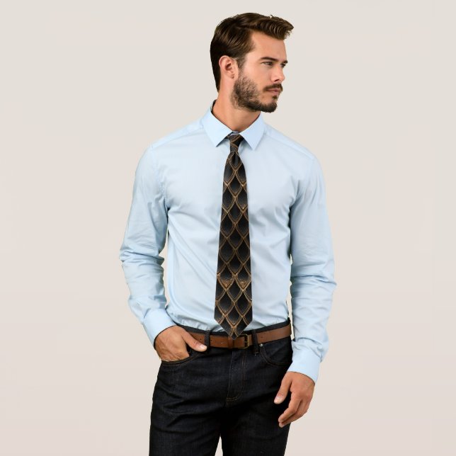 Black Ombre and  Gold Sparkles Dragon Scales Tie (In Situ)