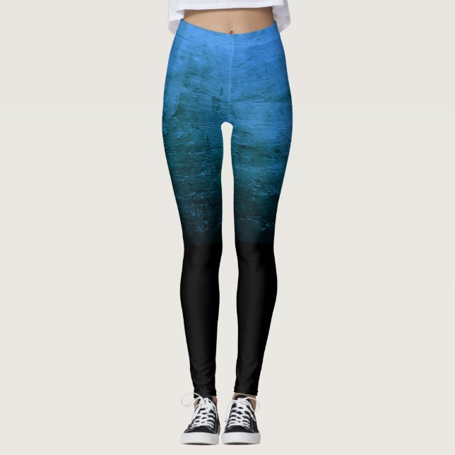 Black Ombré Distressed Texture - Blue Leggings (Front)