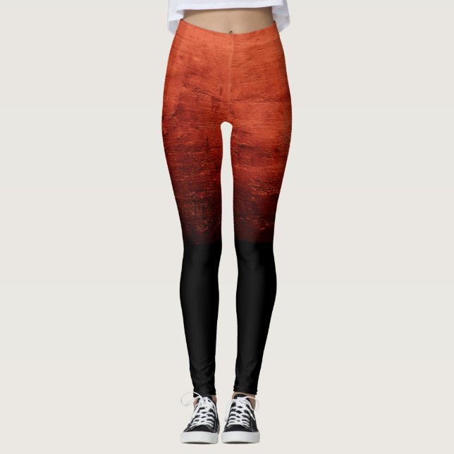 Black Ombré Distressed Texture - Orange Leggings (Front)