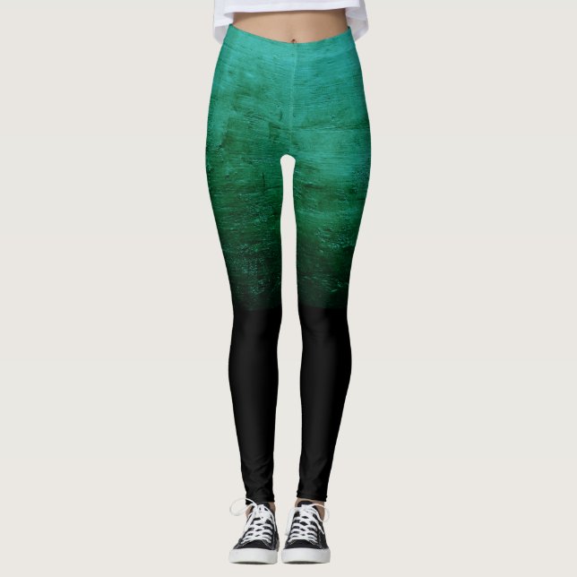 Black Ombré Distressed Texture - Teal Leggings (Front)