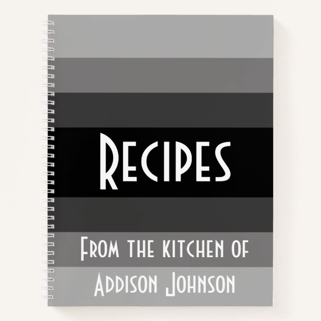 Black Ombre Modern Striped Recipe Notebook (Front)