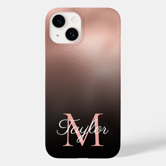 Black Ombre Rose Gold Foil Personalized Monogram Case-Mate iPhone Case (Back)