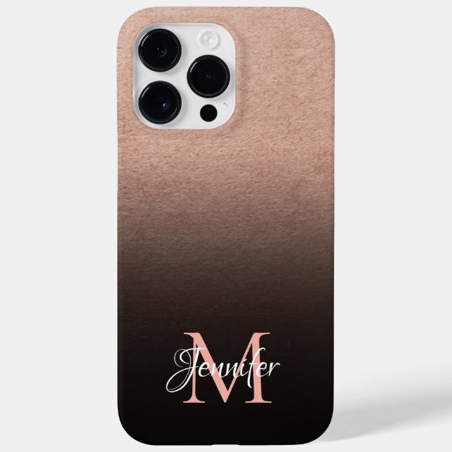 Black Ombre Rose Gold Foil Texture Photo Monogram Case-Mate iPhone Case (Back)