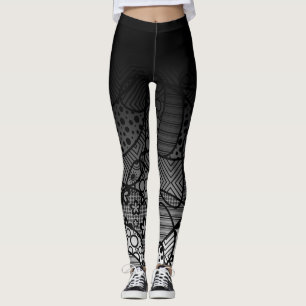 Black Ombre w/ Black & White Pattern Abstract 4 Leggings