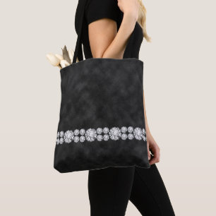 BLACK OMBRE WITH DIAMOND LOOK CHAINS STONES BEADS TOTE BAG
