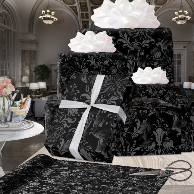 Black On Black Acanthus Leaf Black Floral Palace  Wrapping Paper (Creator Uploaded)