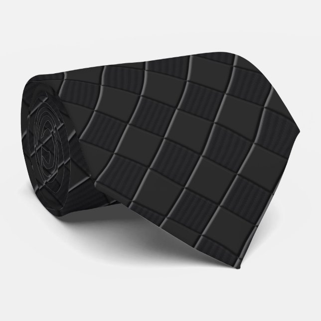 Black on Black Chequered Leather Skin style Tie (Rolled)