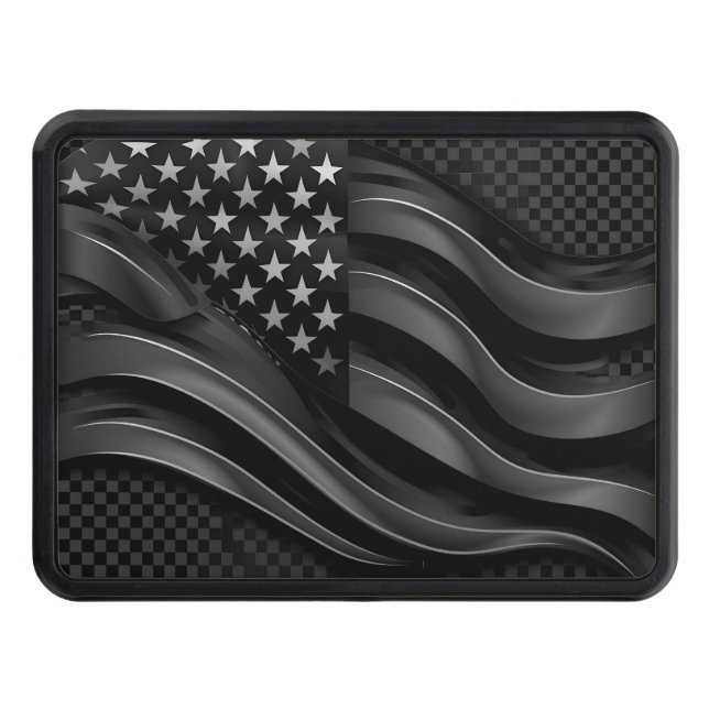 Black on black embossed American flag hitch cover (Front)
