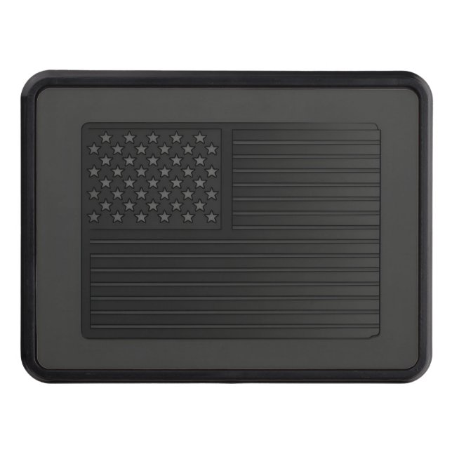 Black on black embossed American flag  Trailer Hitch Cover (Front)