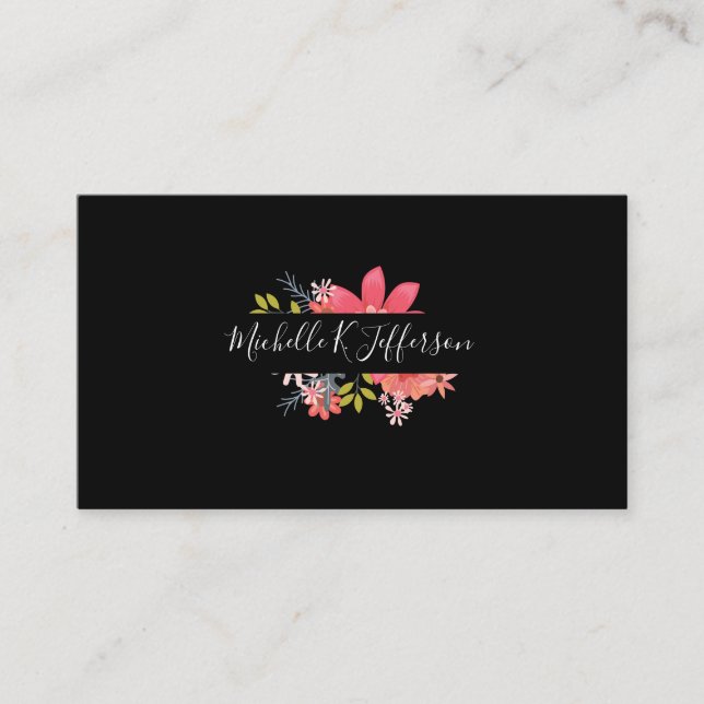 Black on Black Flowers Business Card (Front)